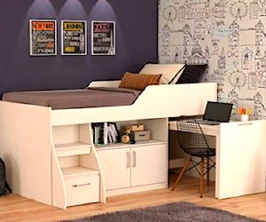 Decocasa Cama 1.5 Plazas con Escritorio Retráctil