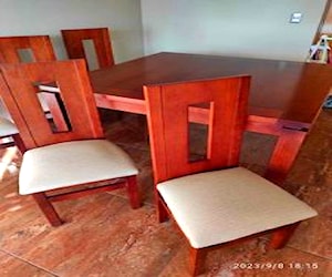 Mesa cuadrada madera sólida 6 sillas