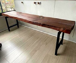 Banqueta madera de pino. base metalica