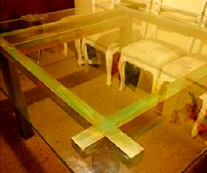 Mesa base madera y cubierta de vidrio 8 personas