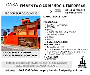 Se vende o arrienda casa sector sur iquique