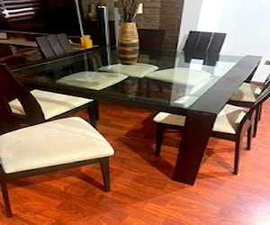 Comedor madera y vidrio 8 sillas