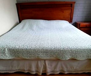 <p>Cama dos plazas con un velador</p>