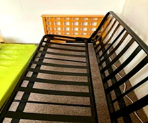 Futon Metal Madera, Colchon Renovado Espuma Alta D