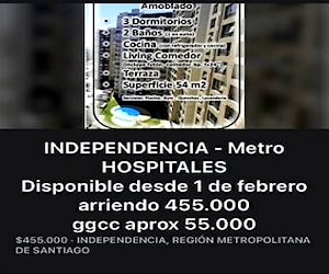 Departamento  en Independencia metro Hospitales 