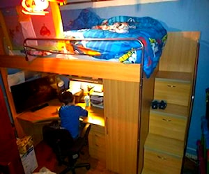 <p>Cama alta, escritorio, cajonera, repisa, lampara</p>