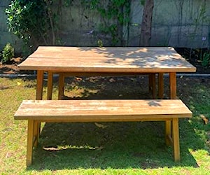 <p>Set de Mesa Comedor y 2 Banquetas Terraza Madera</p>