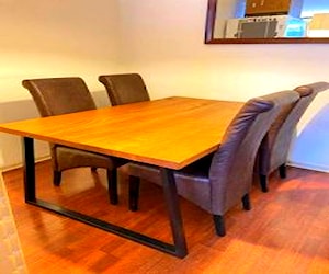 4 sillas para comedor, café, ecocuero y madera