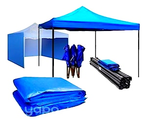 Toldo Plegable Azul 3x3 Lona Filtro Uv + Laterales