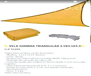 Vela de sombra triangular 3.5x3.5x3.5