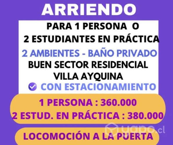 <p>2 ambientes con baño privado y estacionamiento</p> image