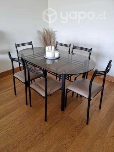 <p>Juego Comedor de Vidrio y Acero Negro</p>