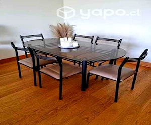 <p>Juego Comedor de Vidrio y Acero Negro</p>