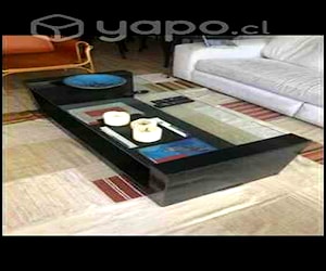 <p>Mesa de centro madera negra con vidrio arriba</p>