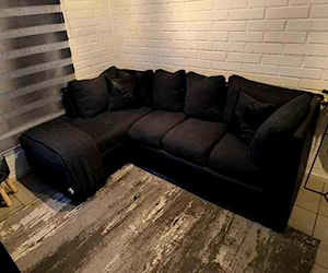 <p>Sofa Seccional Izquierdo Pu Negro Tela Gris</p>