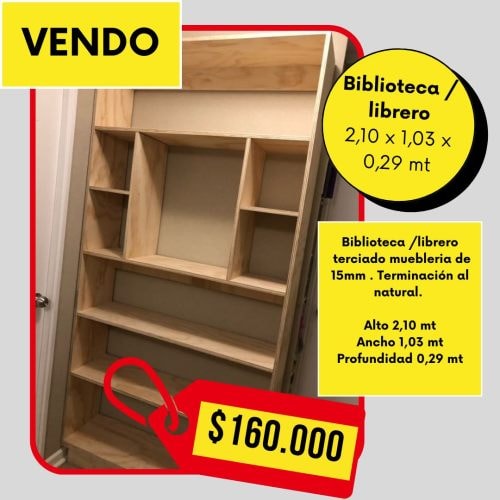 <p>Vendo Biblioteca /librero. 2,10 x 1,03 x 0,29 mt . Terciado muebleria de 15 mm. Terminación al natural.</p>