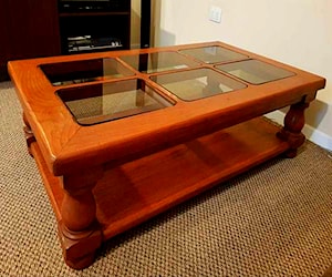 <p>Mesa de Centro Con Vidrios Madera de Encina Maciza</p>