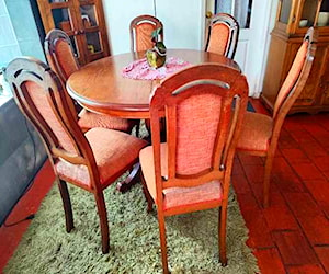 <p>Comedor mesa redonda y 6 sillas madera noble de Castaño</p>