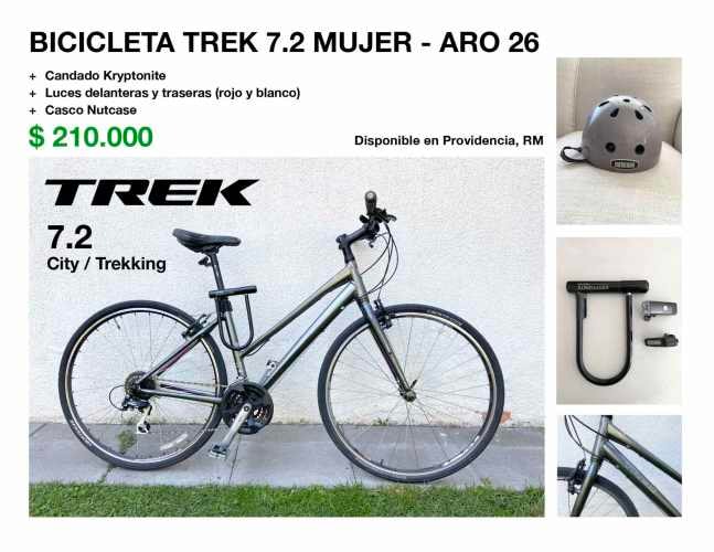 Bicicleta Trek 7.2 Mujer Aro 26 + Candado Kryptonite + Luces adelante y atrás + Casco Nutcase