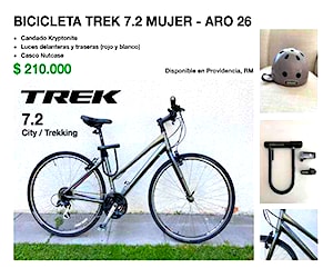 Bicicleta Trek 7.2 Mujer Aro 26 + Candado Kryptonite + Luces adelante y atrás + Casco Nutcase