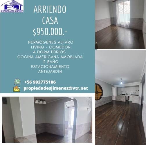 ARRIENDO CASA 4 DORMITORIOS 2 BAÑOS