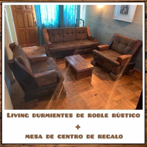 <p>Living durmientes de roble rústico + mesa de centro de regalo</p>