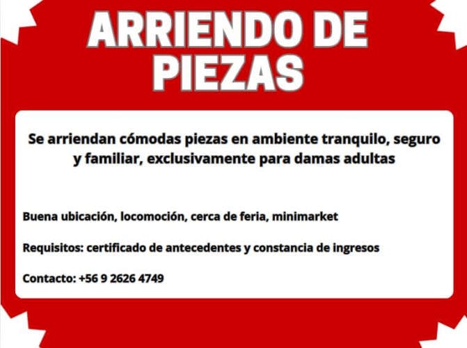 <p>Arriendo de Piezas con y sin Baño</p> image