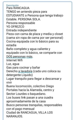 <p>Arriendo de PIEZAS en RANCAGUA. VILLA LOS NARANJOS RANCAGUA</p> image